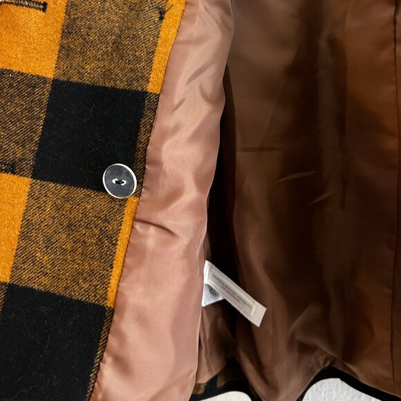 LOFT Wool Buffalo Check Double Breasted Navy/Gold Swing Coat - Picture 10 of 12